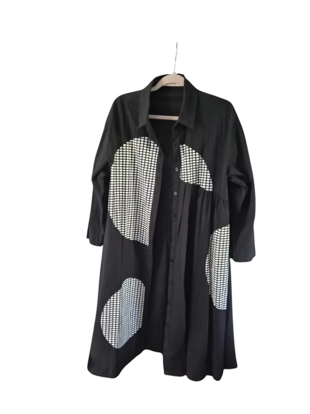 Helon Melon | Black and White Abstract Long Jacket | Size Large - Picture 5 of 8